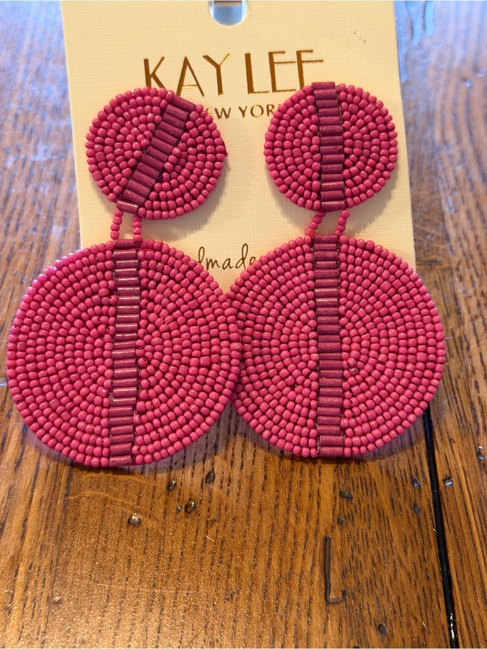 KayLee Magenta Beaded Double Circle Drop Earrings